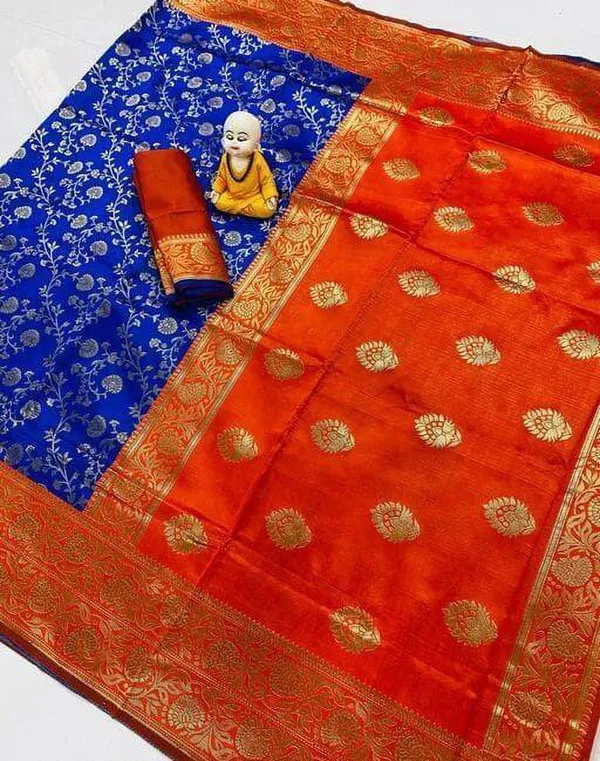 Blue_Woven_Kanjivaram__Silk_Saree_With__unstiched_Blouse_For_Women